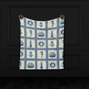 Tapiz Azulejos Náuticos Ancla de Farol Azul Rueda de T