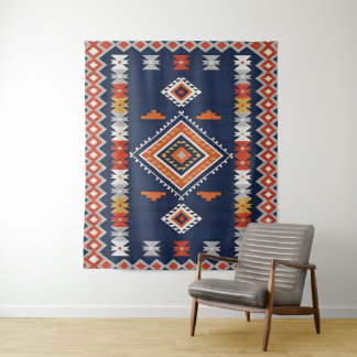 Tapiz Azure Navy and Terracotta Geometric Tribal