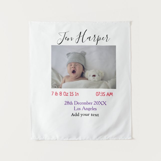 Tapiz Baby birth stats add name place date keepsake memo (Anverso)