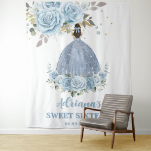 Tapiz Baby Blue Floral Dulces 16 Dieciséis Cumpleaños Qu
