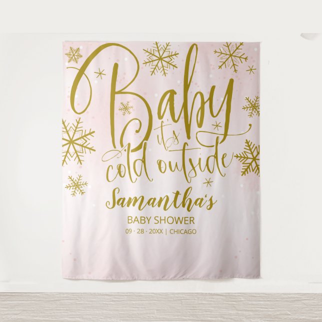 Tapiz Baby It's Cold Outside Chica Baby Shower Backdrop (Anverso)