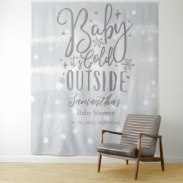 Tapiz Baby It's Cold Outside Silver Baby Shower Backdrop