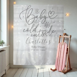Tapiz Baby It's Cold Outside Silver Baby Shower Backdrop