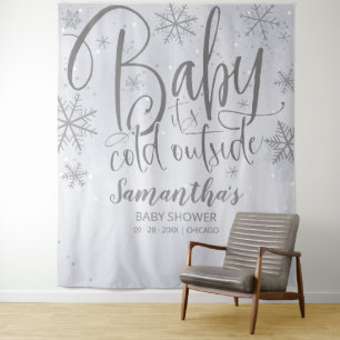 Tapiz Baby It's Cold Outside Silver Baby Shower Backdrop