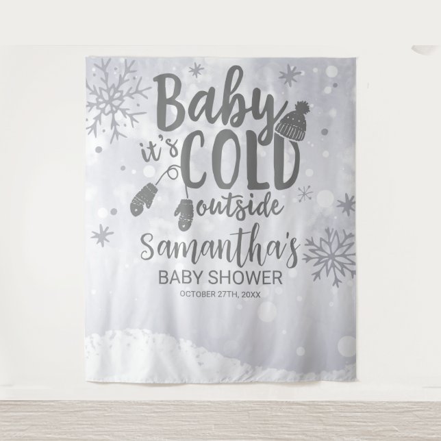 Tapiz Baby It's Cold Outside Winter Backdrop Baby Shower (Anverso)