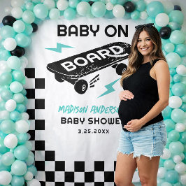 Tapiz Baby on Board Skateboard Baby Shower Backdrop 