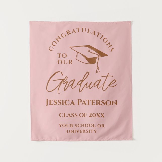 Tapiz Baby Pink Brown Felicita A Nuestro Graduado (Anverso)