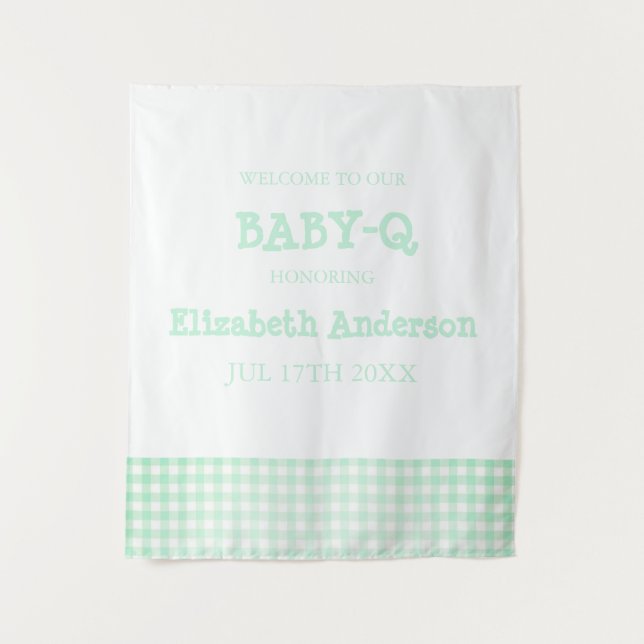 Tapiz Baby-Q Mint Green Gingham Baby Shower (Anverso)