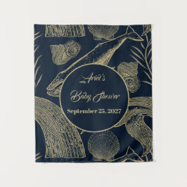 Tapiz Baby Shower azul de ballena náutica vintage