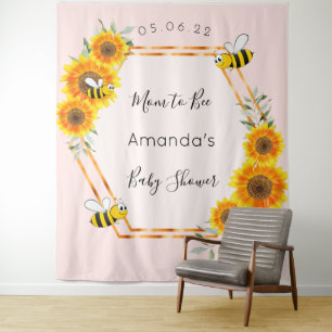 Tapiz Baby Shower bee girasoles rosa oro rosa