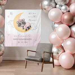 Tapiz Baby Shower Chica de Dreamy Over the Moon Raccoon