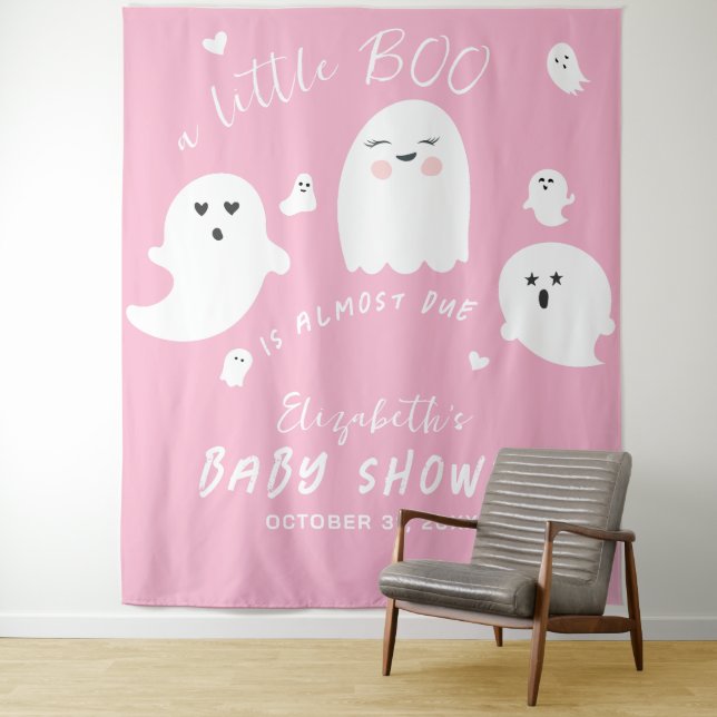 Tapiz Baby Shower Chica de Halloween fantasma rosa (In situ)