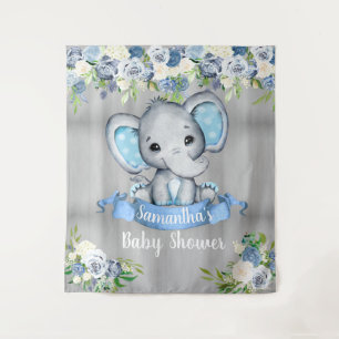 Tapiz Baby Shower con fondo fotográfico sobre elefantes 
