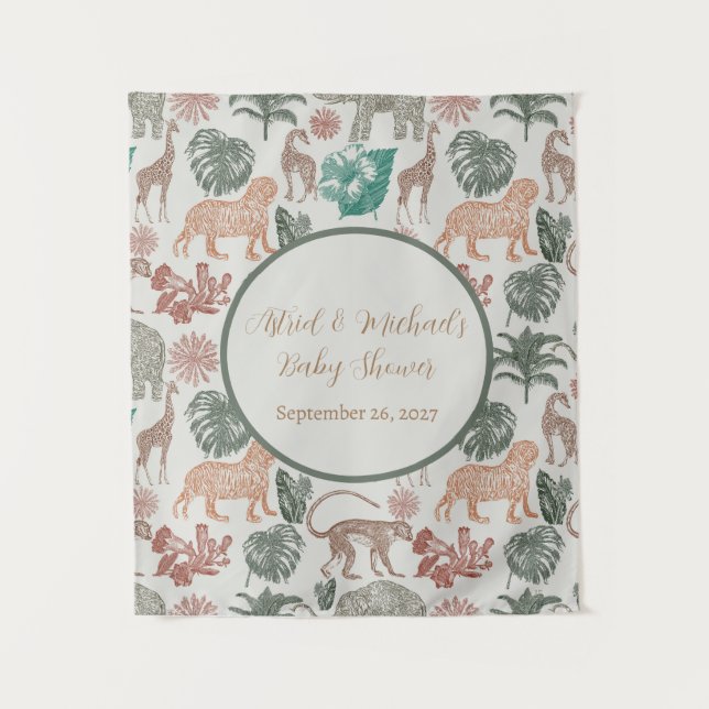 Tapiz Baby Shower de Boho Jungle Safari (Anverso)