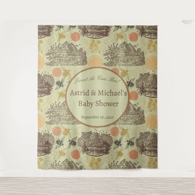 Tapiz Baby Shower de vintage Honey Bumblebee Sage (Anverso)