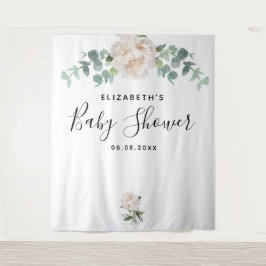 Tapiz Baby Shower eucalipto verde blanco elegante