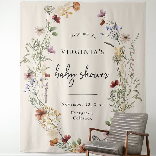 Tapiz Baby Shower Floral Boho (Boho Floral Baby Shower Tapestry by Painted Paperie
)