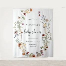 Tapiz Baby Shower Floral de Boho Blanco