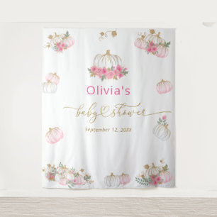 Tapiz Baby Shower floral de calabaza rosa