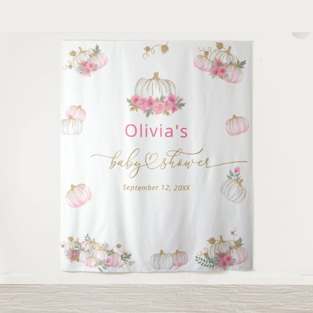 Tapiz Baby Shower floral de calabaza rosa (Anverso)