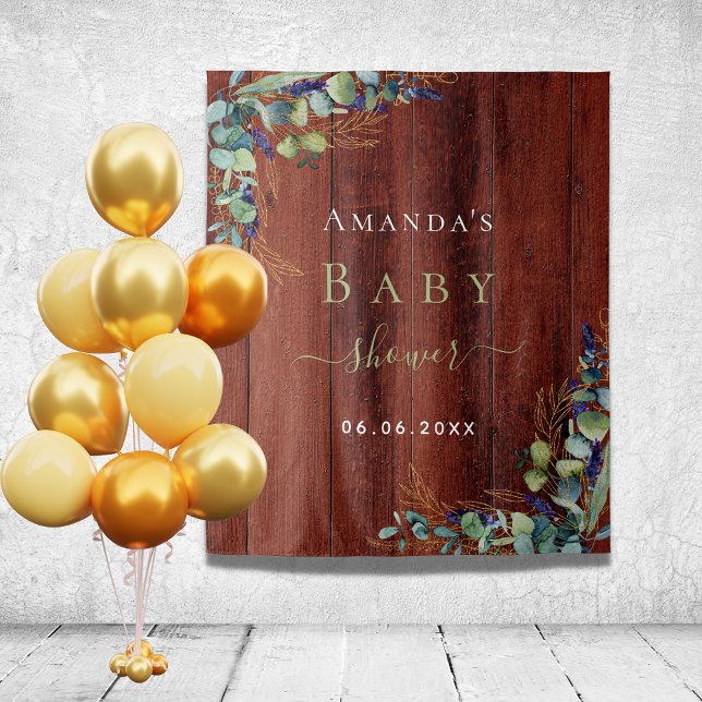 Tapiz Baby Shower madera marrón eucalipto verde rustico (Subido por el creador)