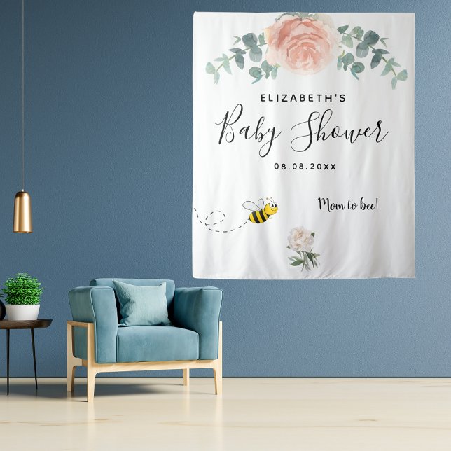 Tapiz Baby Shower rosa dorado rosado blanco floral mamá  (Subido por el creador)