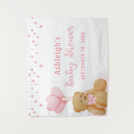 Tapiz Baby Shower Teddy Bear Stars Pink Stars Fondo