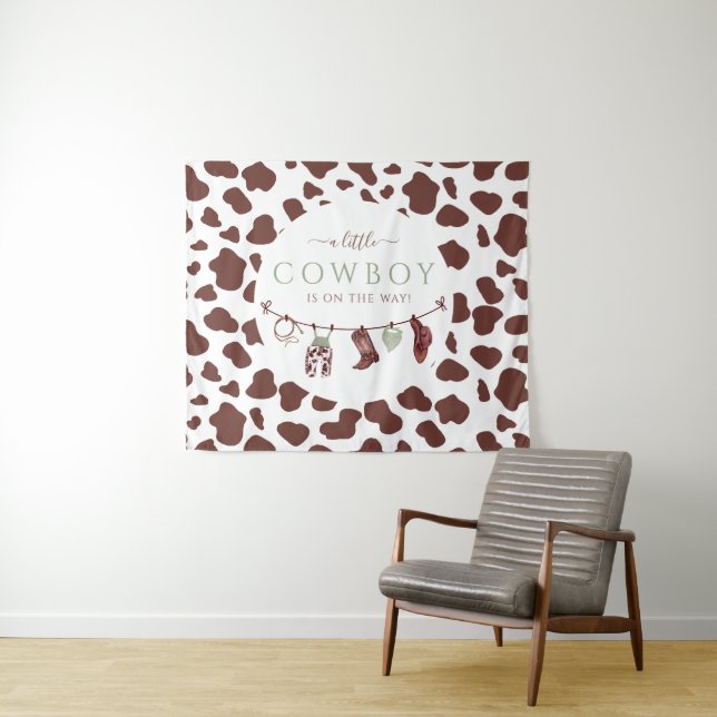 Tapiz Baby shower vaquero del Oeste salvaje verde salvia (In situ (horizontal))