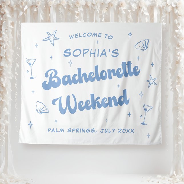 Tapiz Bachelorette Blue Beach Coastal Retro Beach (Subido por el creador)