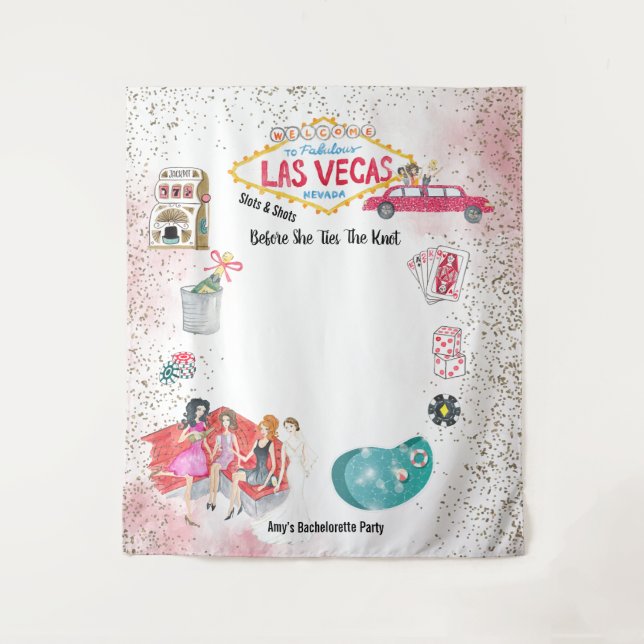 Tapiz Bachelorette Weekend Watercolor de Las Vegas (Anverso)