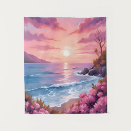 Tapiz Bahía de la Playa Rosada | Océano Atardecer Rosa A