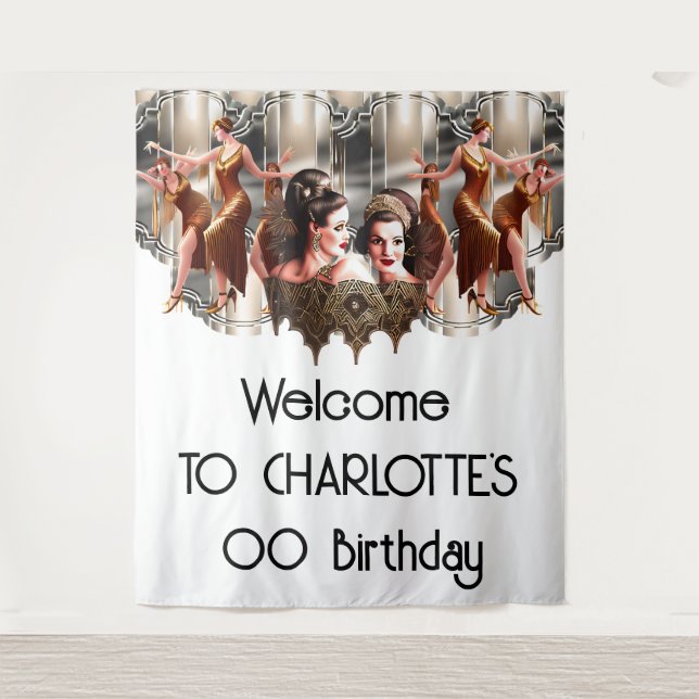 Tapiz Bailarinas de gatsby flapper de fondo metálico de  (Anverso)