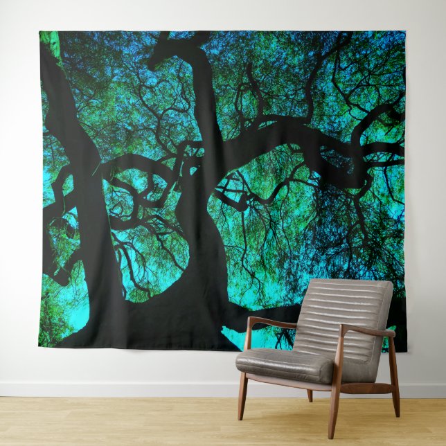 Tapiz Bajo el árbol en turquesa (In situ (horizontal))
