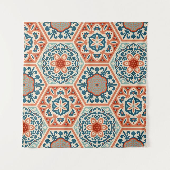 Tapiz Baldosas cerámicas de cemento hexagonal decoradas, (Anverso)