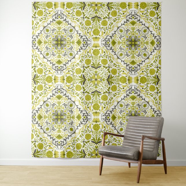 Tapiz Baldosas florales en verde (In situ)