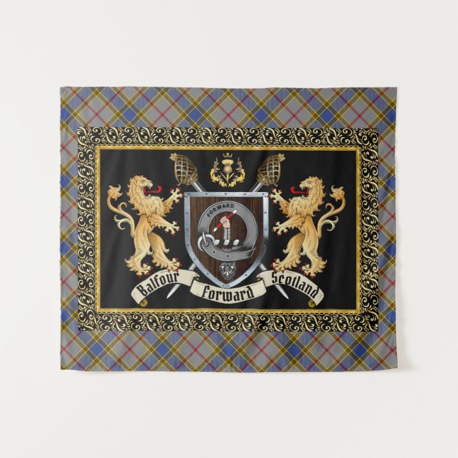 Tapiz Balfour Clan Badge & Motto con Leones (Anverso (horizontal))
