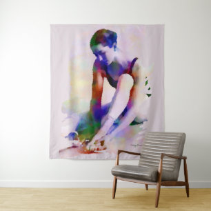 Tapiz Ballerina rosa acuarela arte contemporáneo