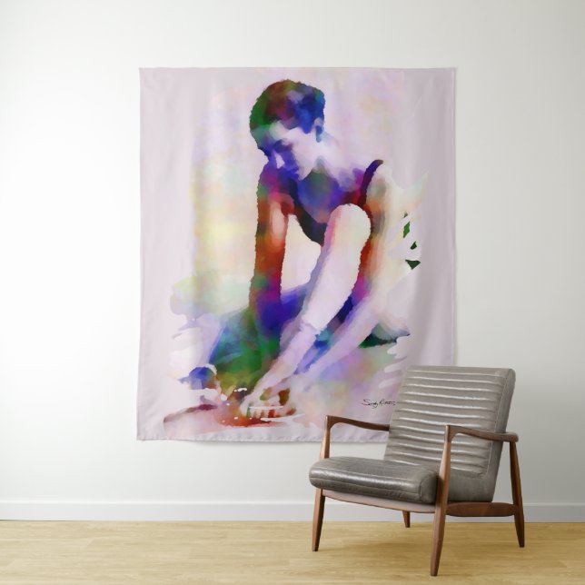 Tapiz Ballerina rosa acuarela arte contemporáneo (In situ)