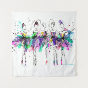 Tapiz Ballerinas acuarelas: Ilustracion de danza brillan