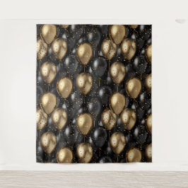 Tapiz Balloons Tapestry Aniversario de fondo Negro y Oro