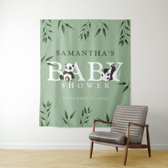 Tapiz Banda Cute y Foliage Neutral Baby Shower Back Drop (In situ)