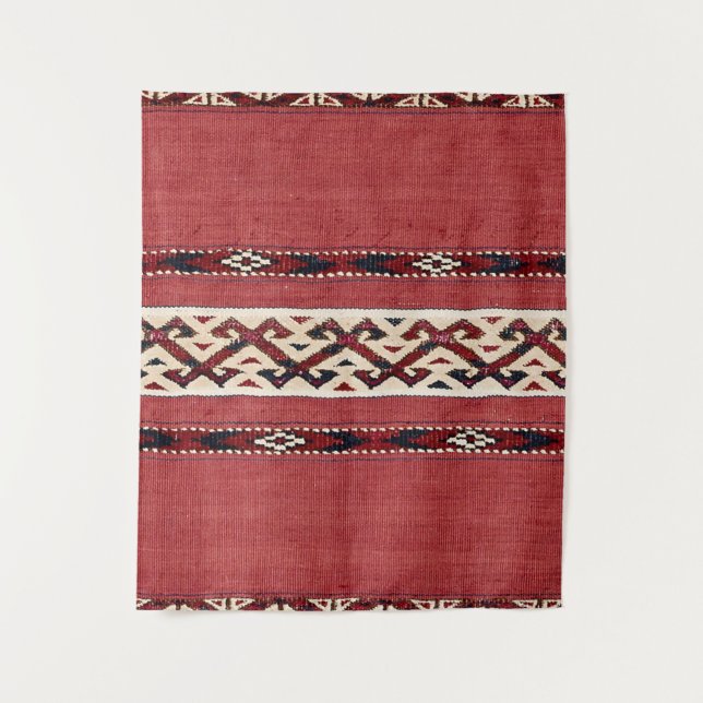 Tapiz Banda triangular Kilim rojo negro blanco  (Anverso)