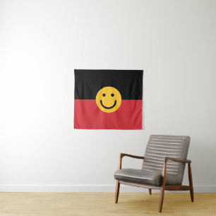 Tapiz Bandera aborigen australiana con cara de sonrisa