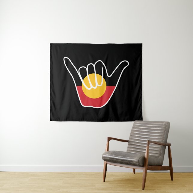 Tapiz Bandera aborigen australiana Shaka, cartel de perd (In situ (horizontal))