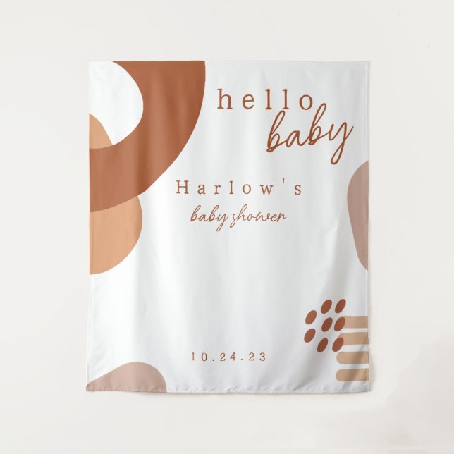 Tapiz Bandera abstracta de terracota boho Hello Baby Sho (Anverso)