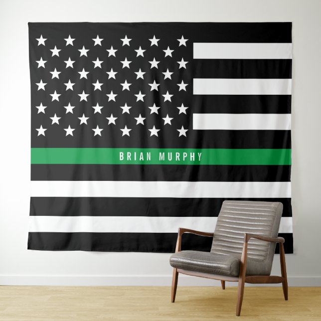 Tapiz Bandera Americana de Línea Verde Fina Militar Mono (In situ (horizontal))