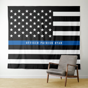 Tapiz Bandera Americana Monograma de la Delgada Línea Az