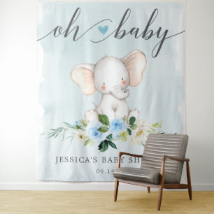 Tapiz Bandera de baby shower de elefante azul Foto de fo