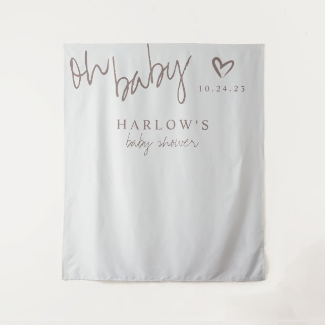 Tapiz Bandera de Baby Shower de género neutral Modern Oh (Anverso)