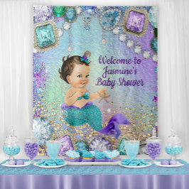 Tapiz Bandera de baby shower de sirena de joyas